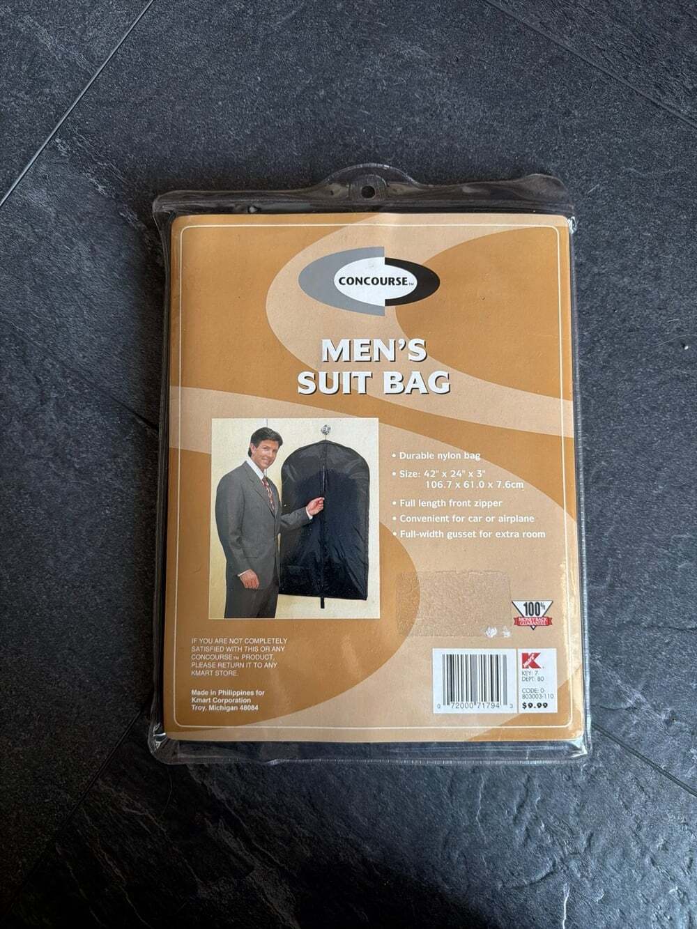 New Old Stock Kmart CONCOURSE Men's Travel Suit Bag Black FULL LENGTH ZIPPERED